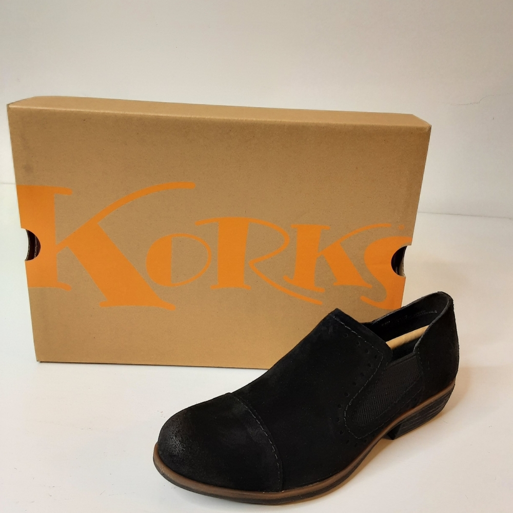KORKS Black Suede Gertrude Slip On Shoes so 6.5